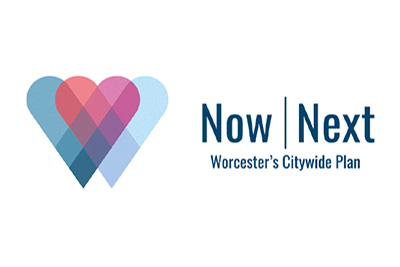 Worcester Now | Next Logo with Blue Text and Heart Icon